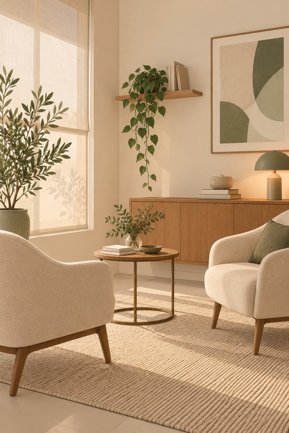 Ambiente acolhedor em tons naturais
